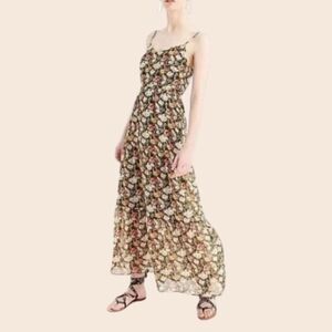 J. Crew Mercantile Black Chiffon Tiered Floral Maxi Dress Size 8